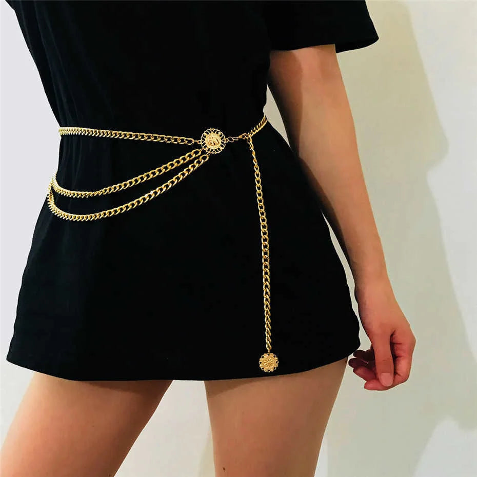 Women Multilayer Tassel Coin Waist Chain Body Jewelry