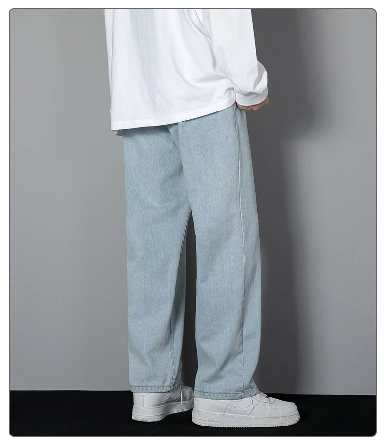 Men Korean Straight Wide Leg Denim Jeans