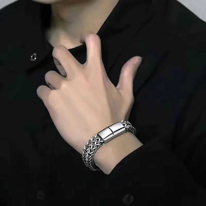 Men Stainless Steel Fish Scale Magnetic Bracelet
