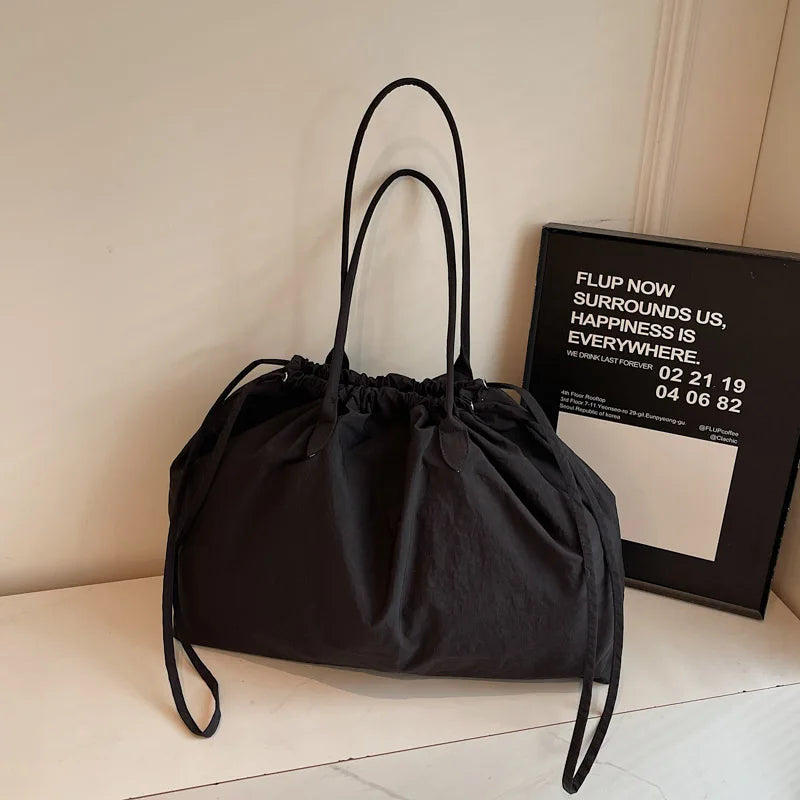 Large Capacity Nylon Drawstring Bucket Wrist Bag for Women