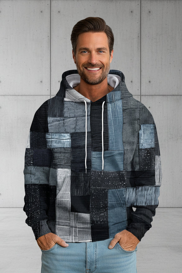 Men Denim Print 3D Graphic Hoodie Sweatshirt