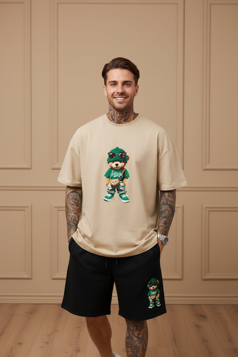 Men Harajuku Bear Shorts Set