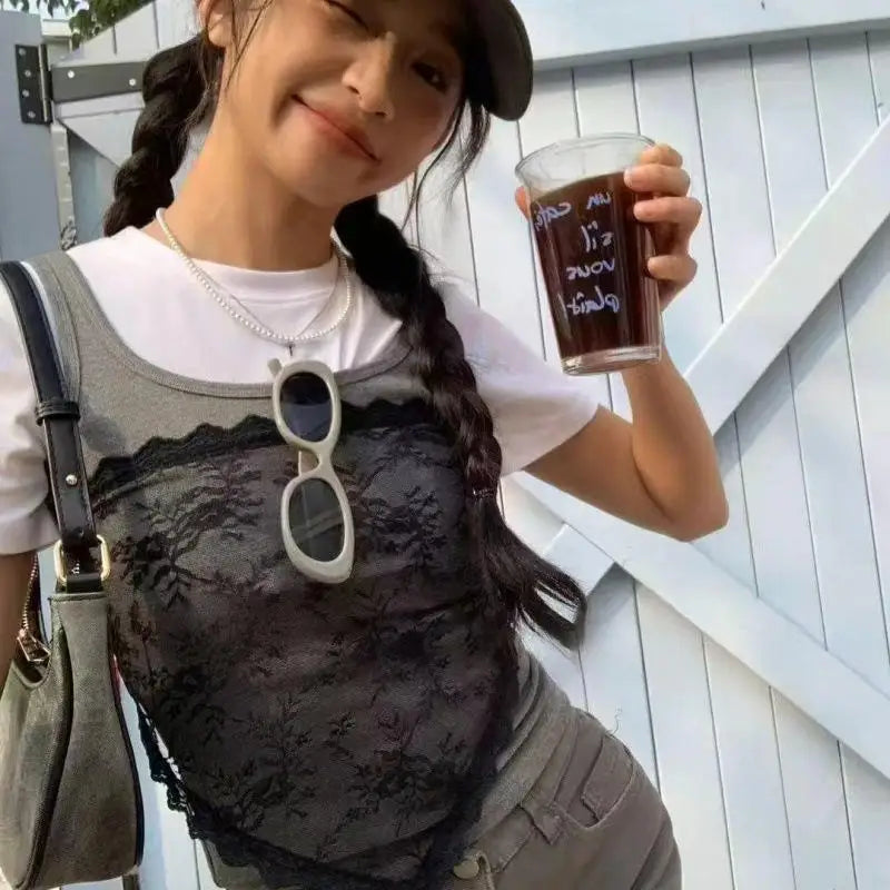 Women's Lace Trim Triangle Short Skirt Korean Style Stacked Half Skirt Small Apron Butt Curtain Soft Chiffon Fashion