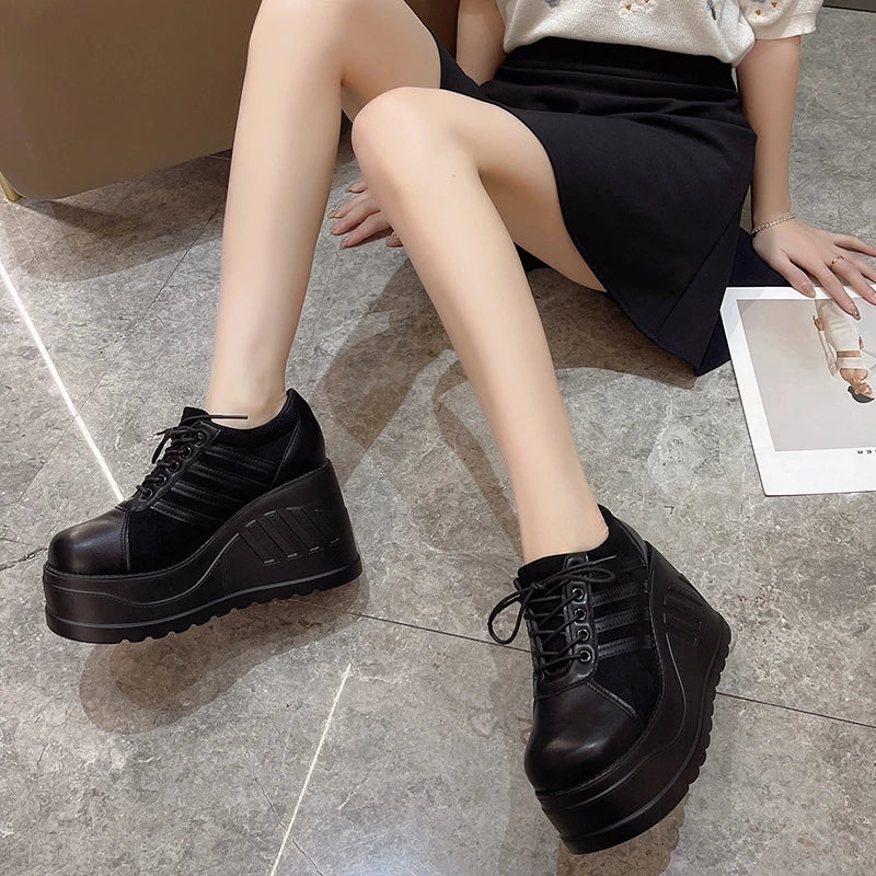 Women Black Fashion Cosplay Platform High Heels Wedges