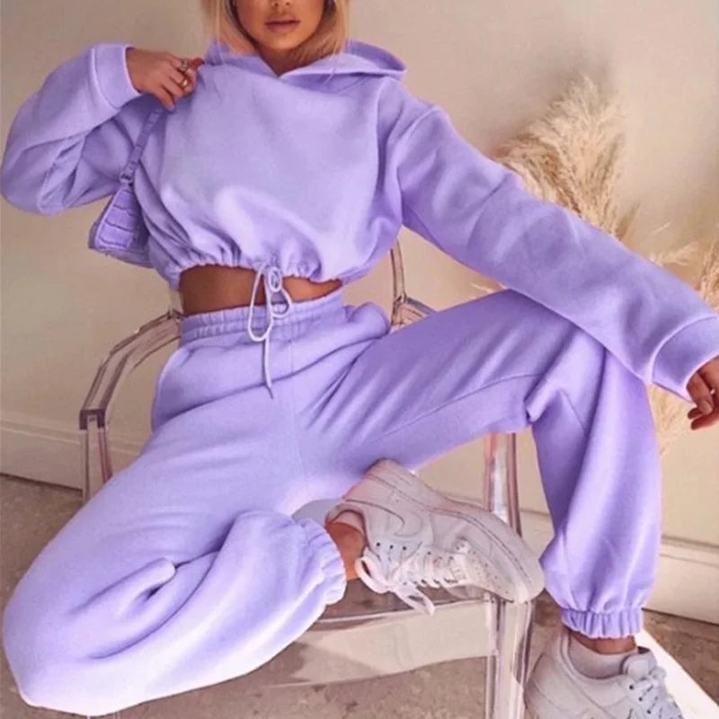 Women Long Sleeve Casual 2 Piece Set Waist Fit Sports Outfit