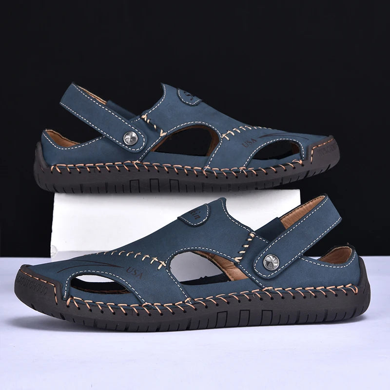 Men Breathable Leather Handmade Summer Sandals