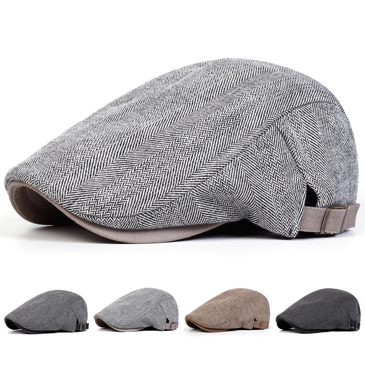 Men Retro Herringbone Newsboy Flat Cap