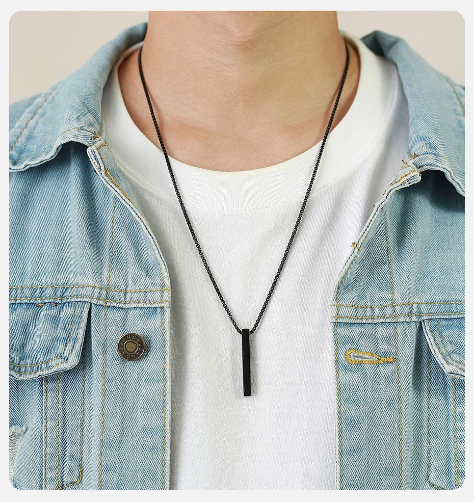 Men Stainless Steel Bar Pendant Necklace