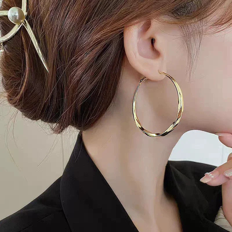 Women Twist Metal Hoop Earrings Party Jewelry