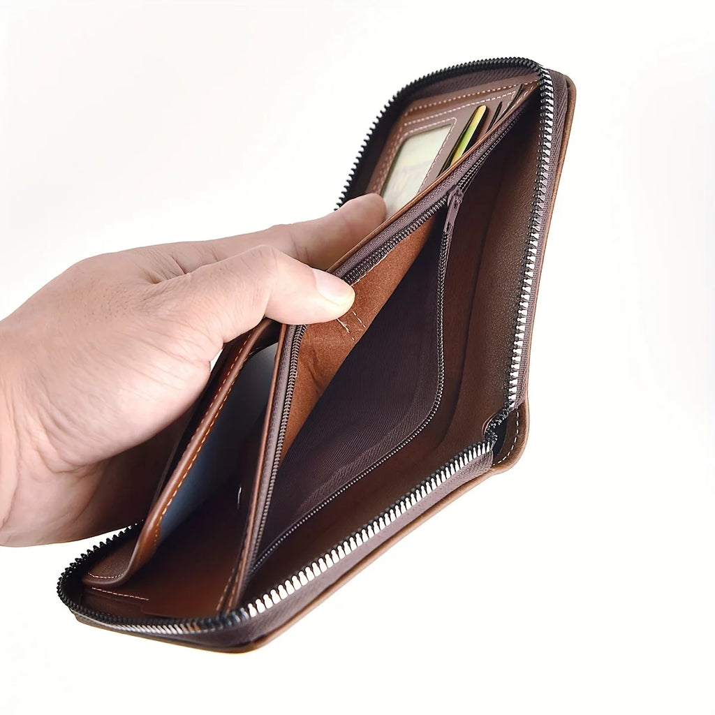 PU Leather Zipper Coin Card Holder Wallet for Men