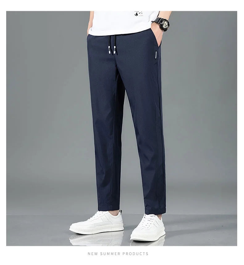 Men Ice Silk Straight Leg Casual Pants Breathable Sweatpants
