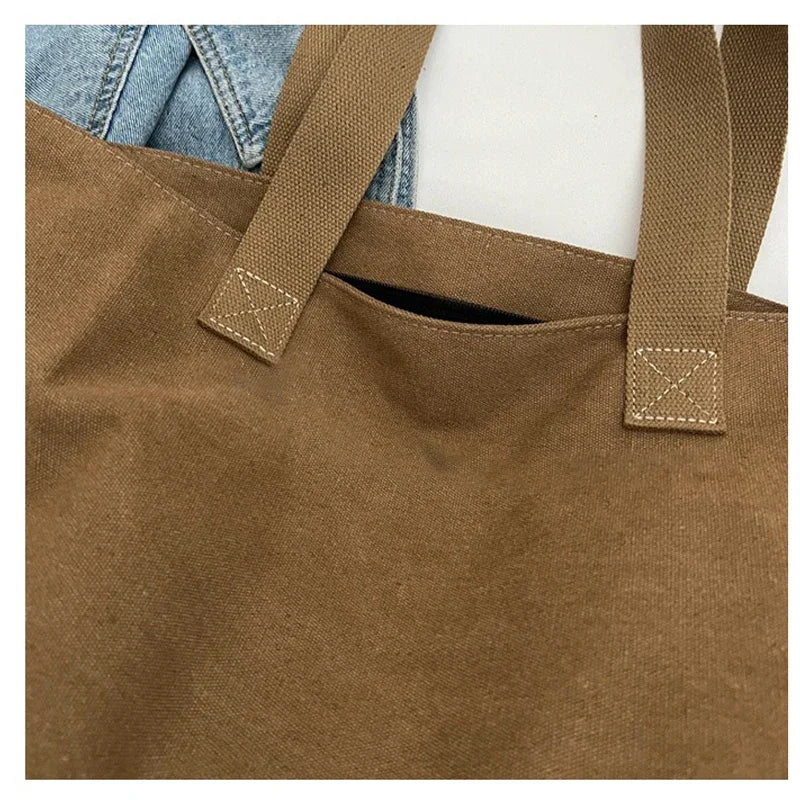 Spacious Canvas Tote Shoulder Bag with Zipper for Women