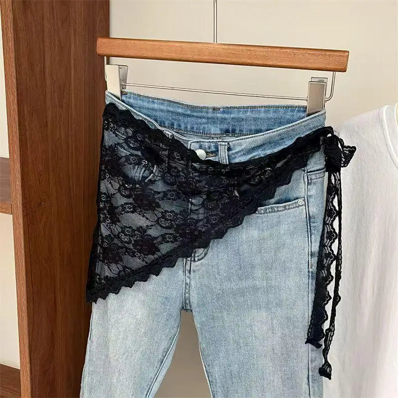 Women's Lace Trim Triangle Short Skirt Korean Style Stacked Half Skirt Small Apron Butt Curtain Soft Chiffon Fashion