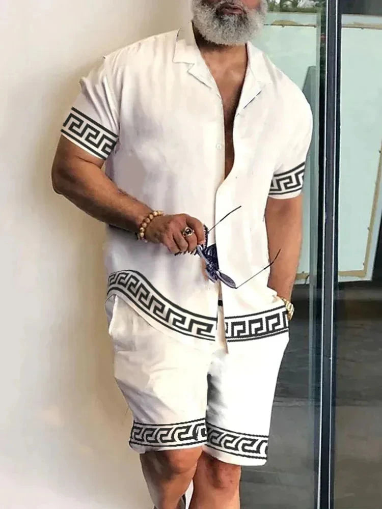 Men Hawaiian Shirt and Drawstring Shorts Vacation Set