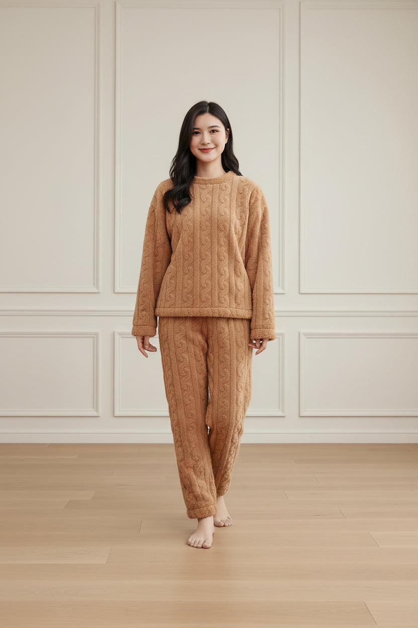 Ribbed Fleece Pullover and Pants Set for Women