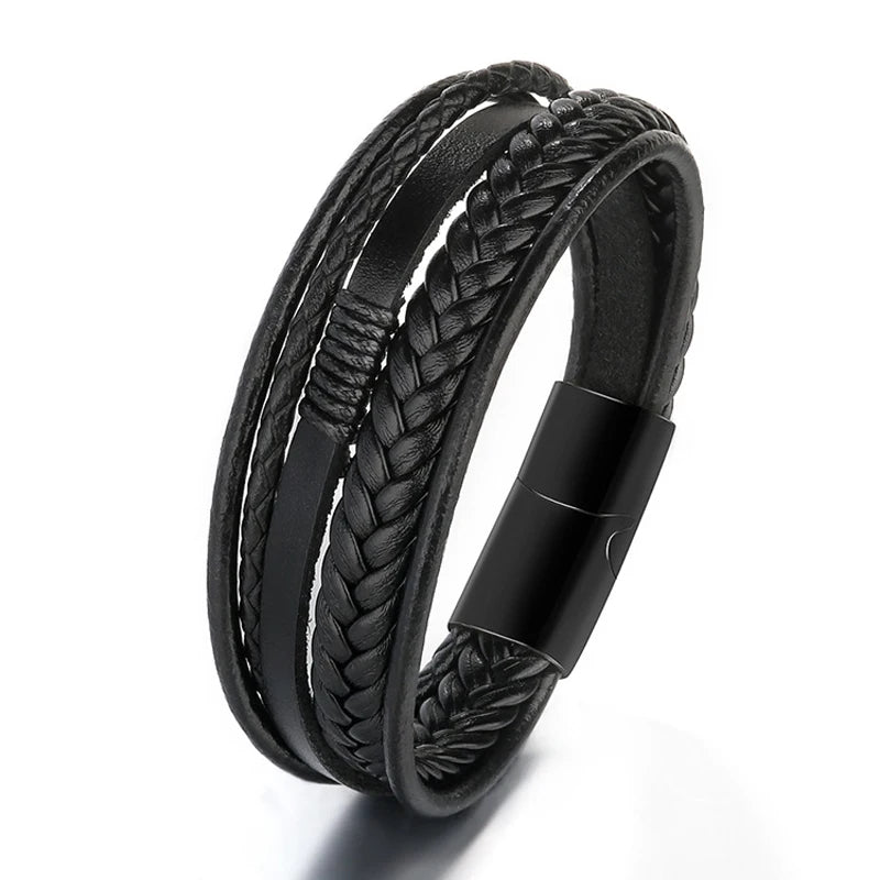 Men Genuine Leather Multilayer Braided Bracelet