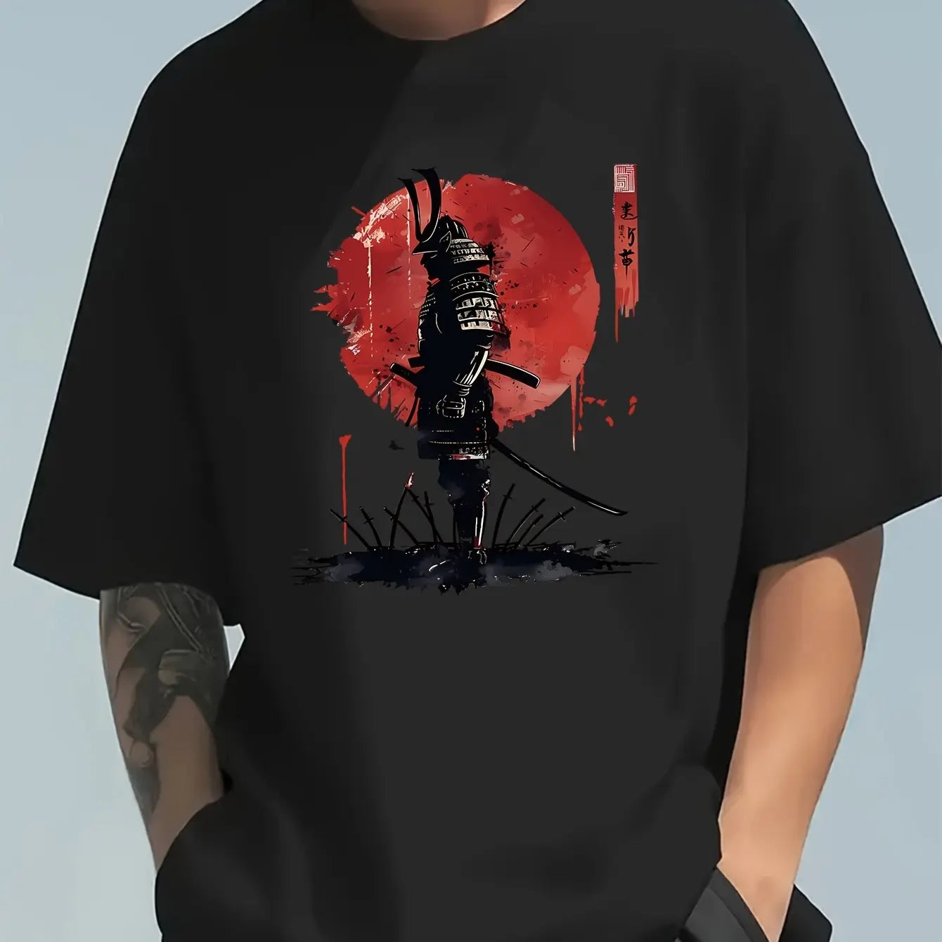 Men's Samurai Print Cotton Short Sleeve T-shirt