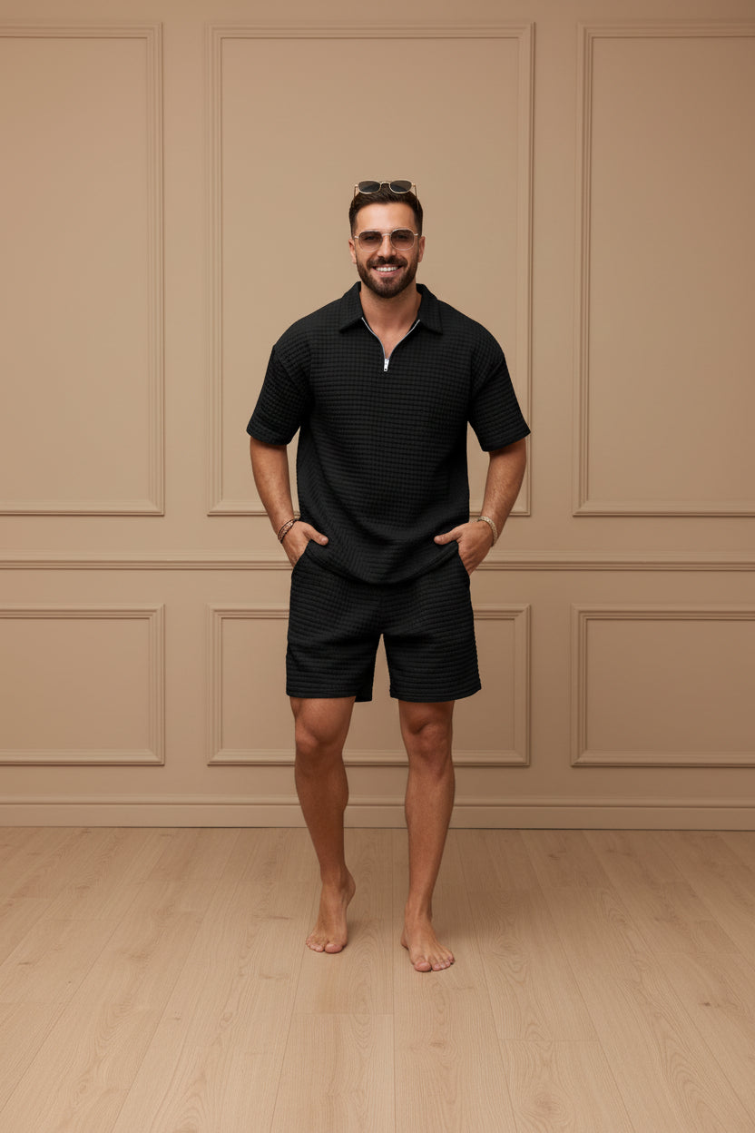 Men Plaid Short Sleeve Shorts Set