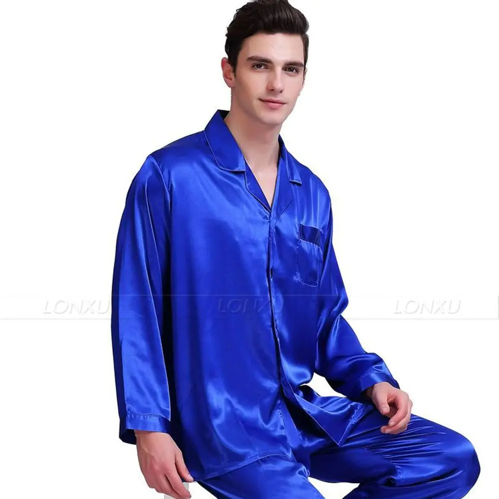 Men Silk Satin Pajama Set Sleepwear Loungewear