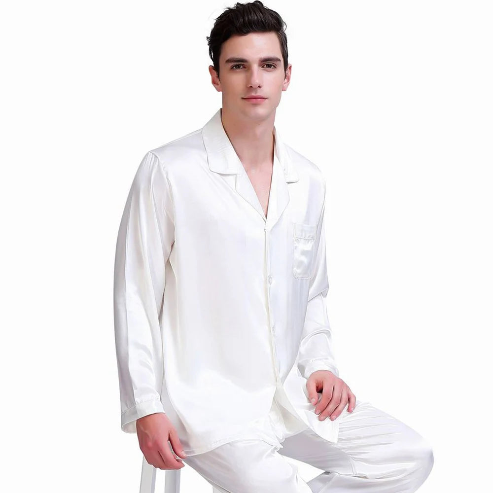 Men Silk Satin Pajama Set Sleepwear Loungewear