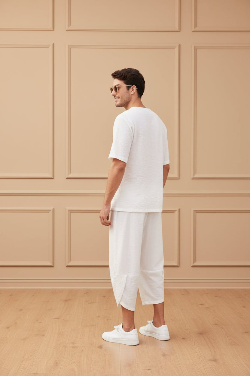 Men Cotton Linen Shirt Shorts Set