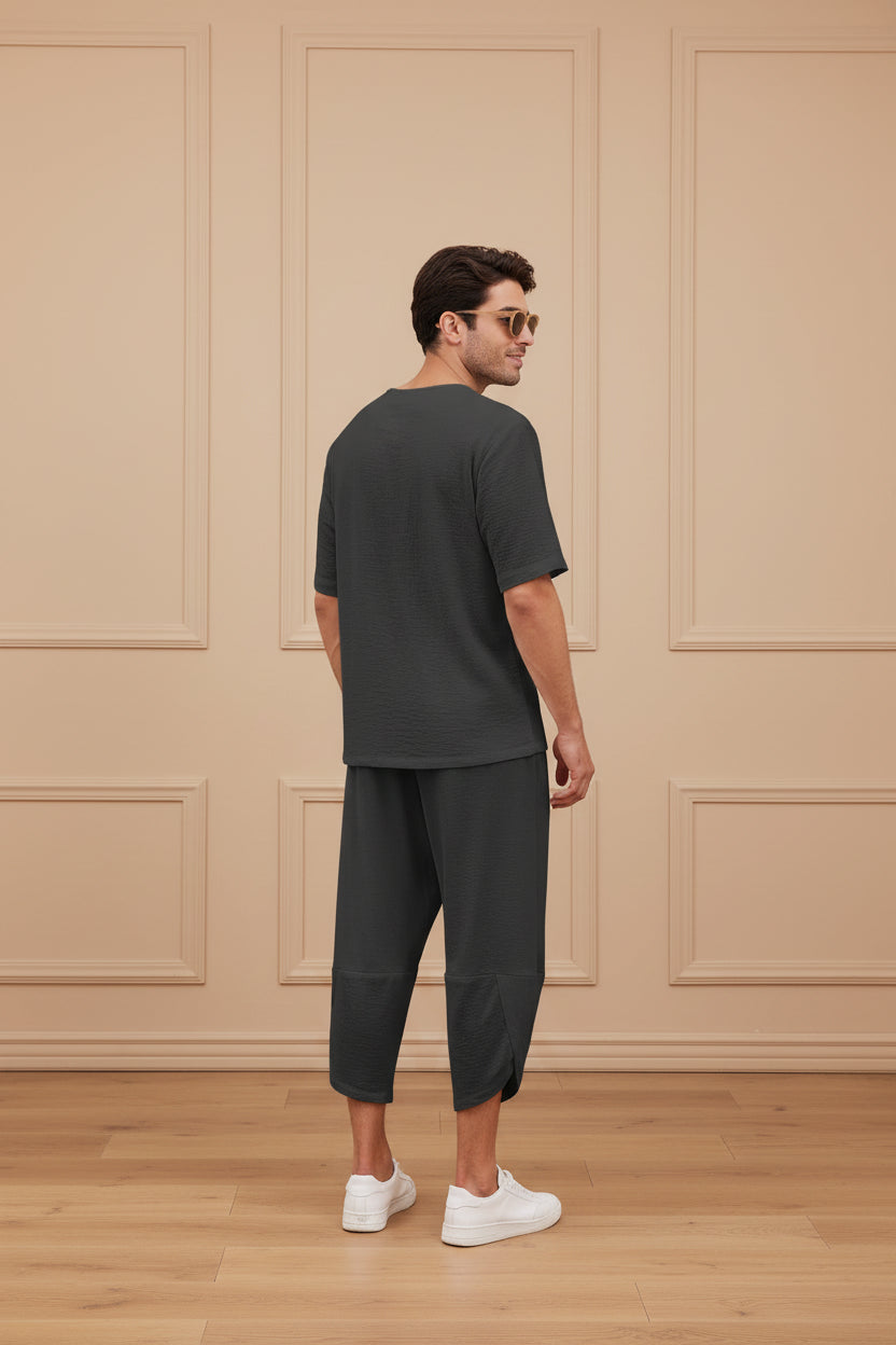 Men Cotton Linen Shirt Shorts Set