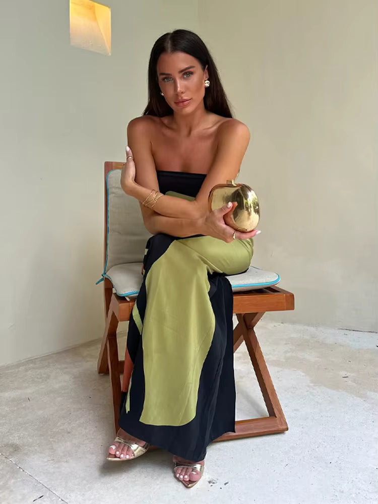 Sexy Strapless Backless Printed Long Dress Women