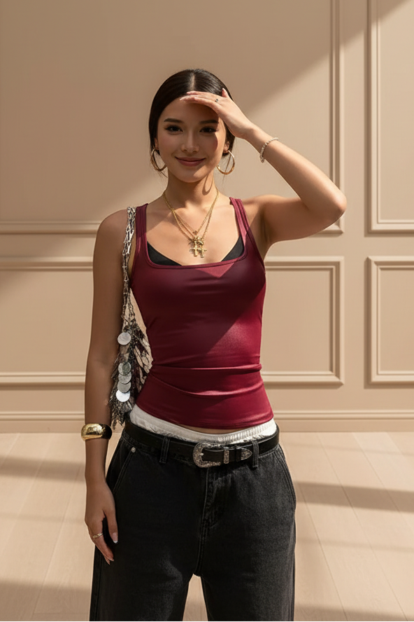 Womens Solid Square Collar Tank Top New