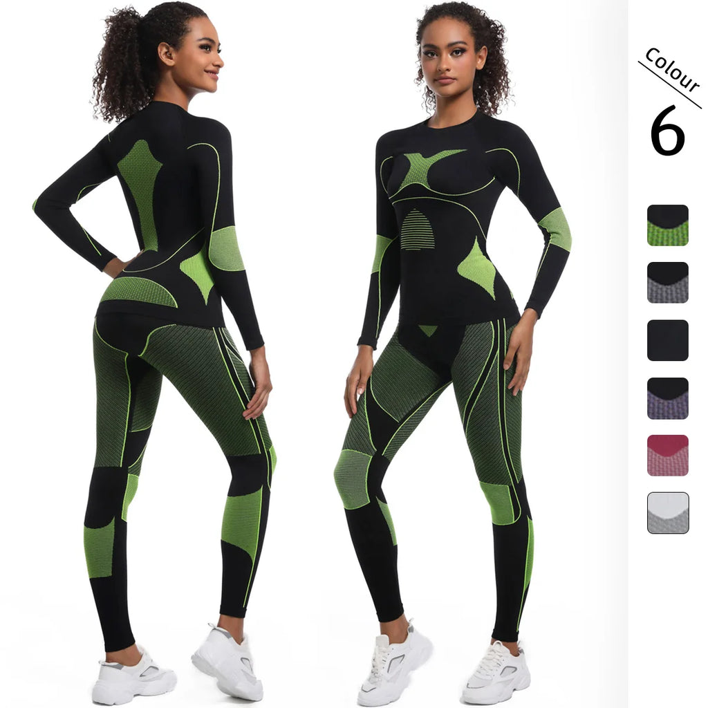 Women New Seamless Tight Fitting High-elasticity Long-sleeve Legging Ski Suit Shapewear Set Sports Running Cycling Yoga Clothing