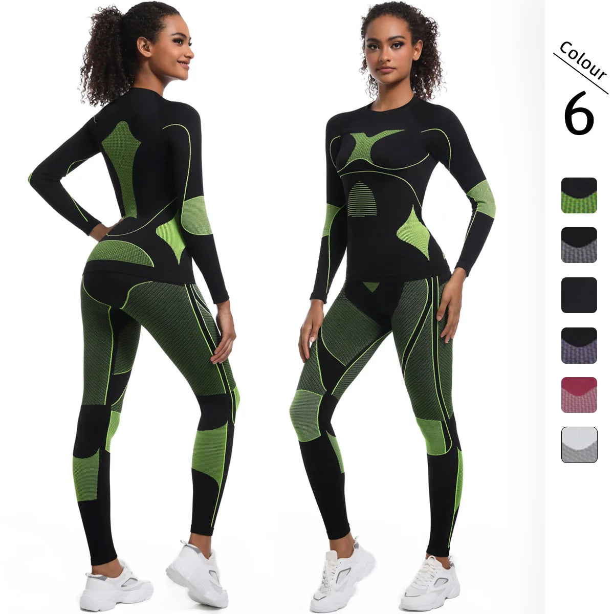 Women New Seamless Tight Fitting High-elasticity Long-sleeve Legging Ski Suit Shapewear Set Sports Running Cycling Yoga Clothing