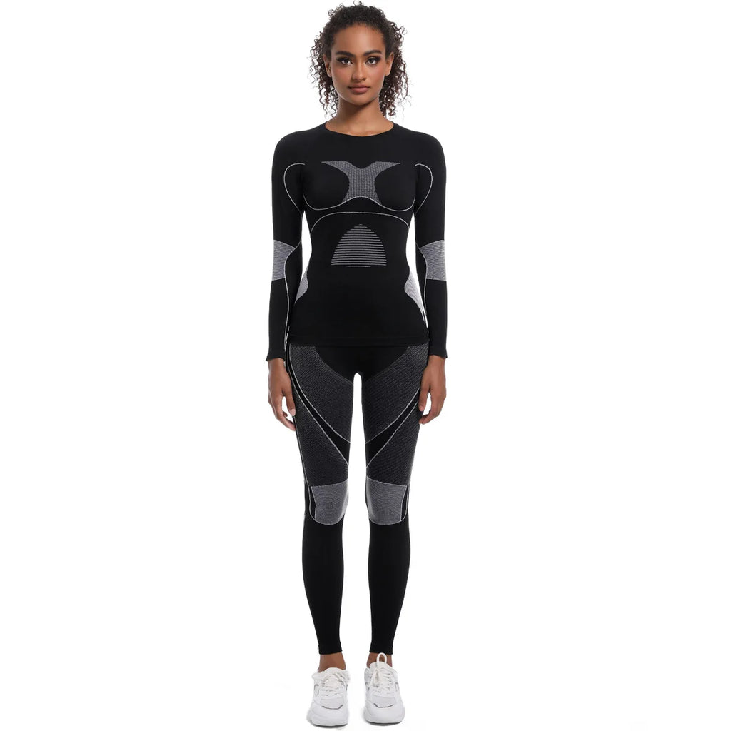 Women New Seamless Tight Fitting High-elasticity Long-sleeve Legging Ski Suit Shapewear Set Sports Running Cycling Yoga Clothing