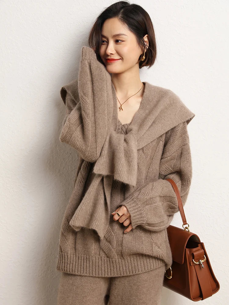 Women Loose Sweater V-neck Pullovers Knitwear