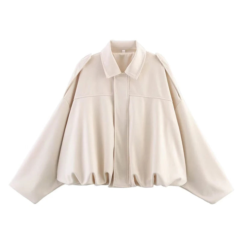 Women's Bomber Jackets Coats Fashion Turn-down Collar Long Sleeve Loose Coats Vintage Female Outerwear Chic Tops