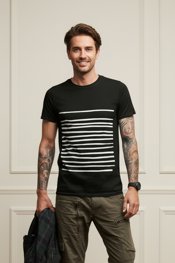 Men Graphic Lines Black T-Shirt
