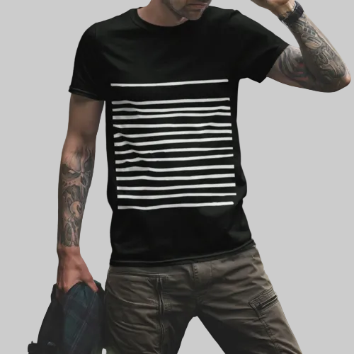 Men Graphic Lines Black T-Shirt
