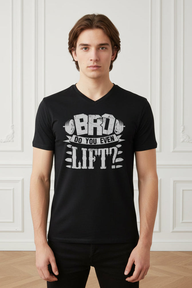 Men Printed Quote Black V Neck T Shirt