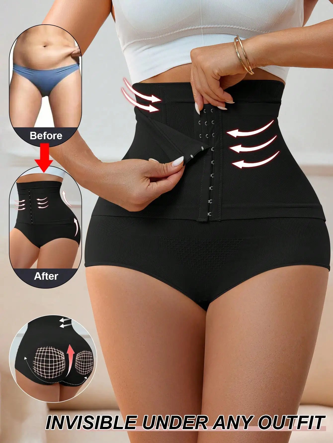 Women High Cinched Waist Shaping Panties, Tummy Control, Butt Lift, Waist Cincher, Leg Shaper Shapewear