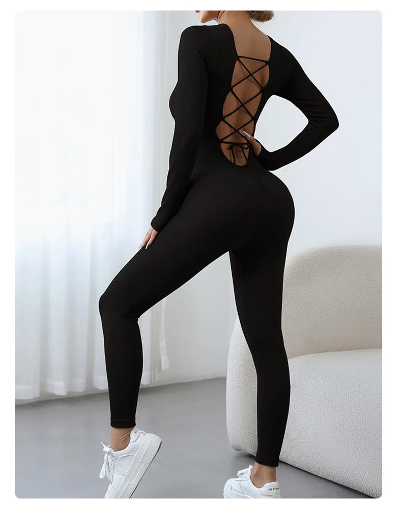 Fashionable New Seamless One-Piece Yoga Wear Sports Set Women's Tight Dance Fitness One-Piece Shaping Garment Yoga Pants