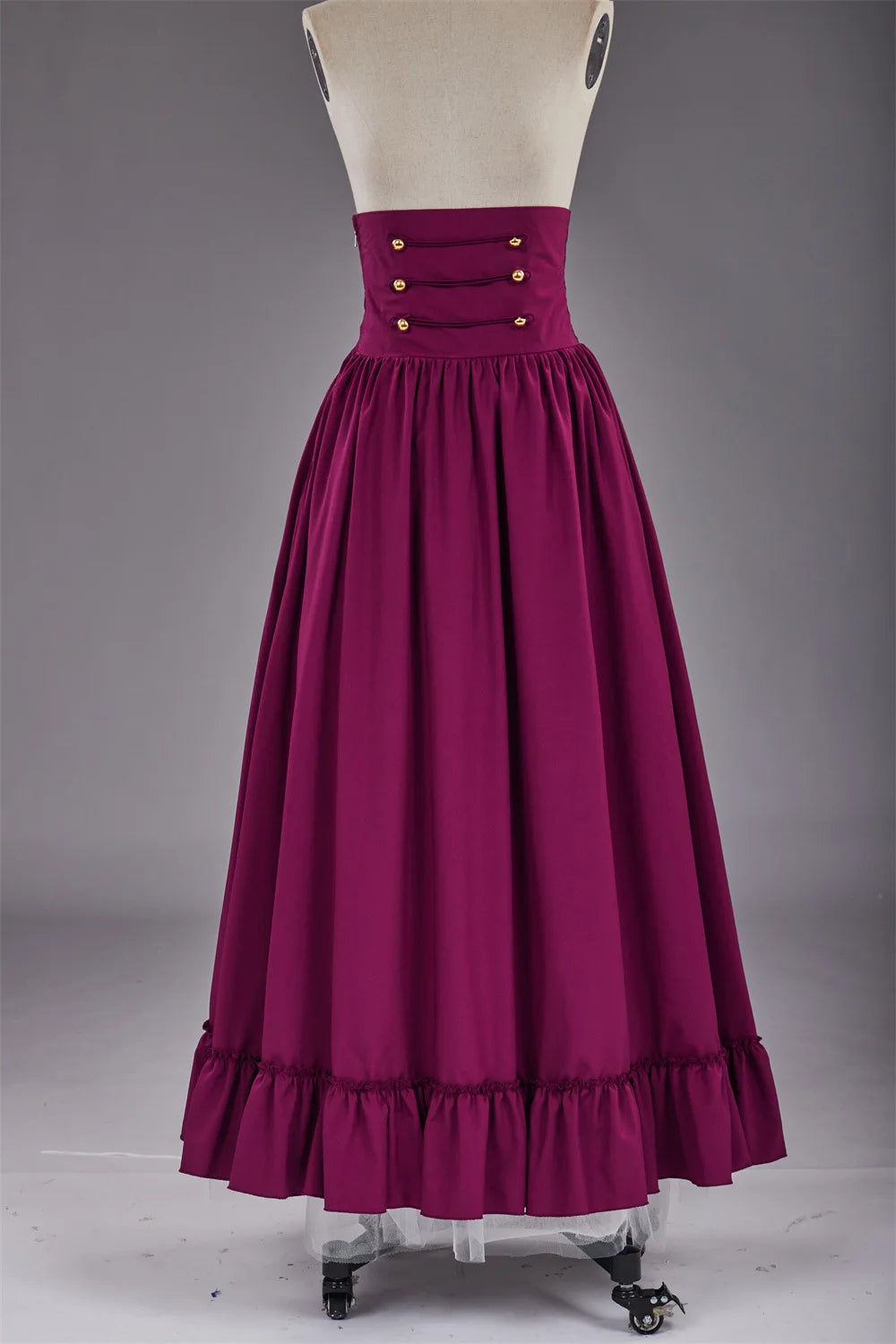 Vintage Renaissance Pleated Maxi Corset Button Skirt Women A Line Victoria High Waist Gown Gothic Swing Floor Ruffle Skirt