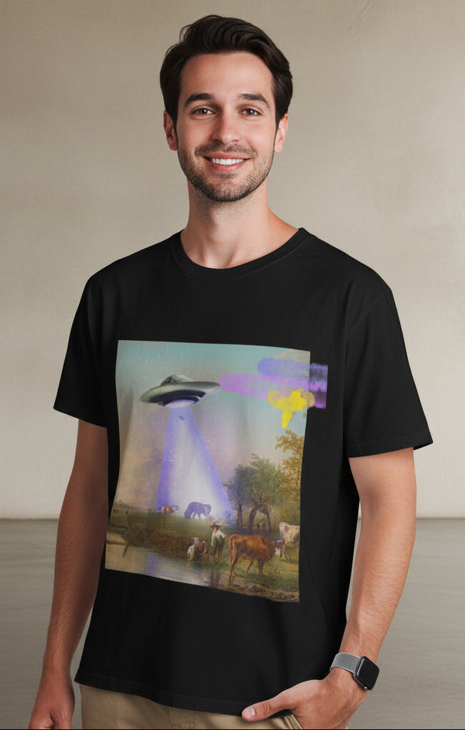 Men UFO Abducting Jersey Short Sleeve Tee
