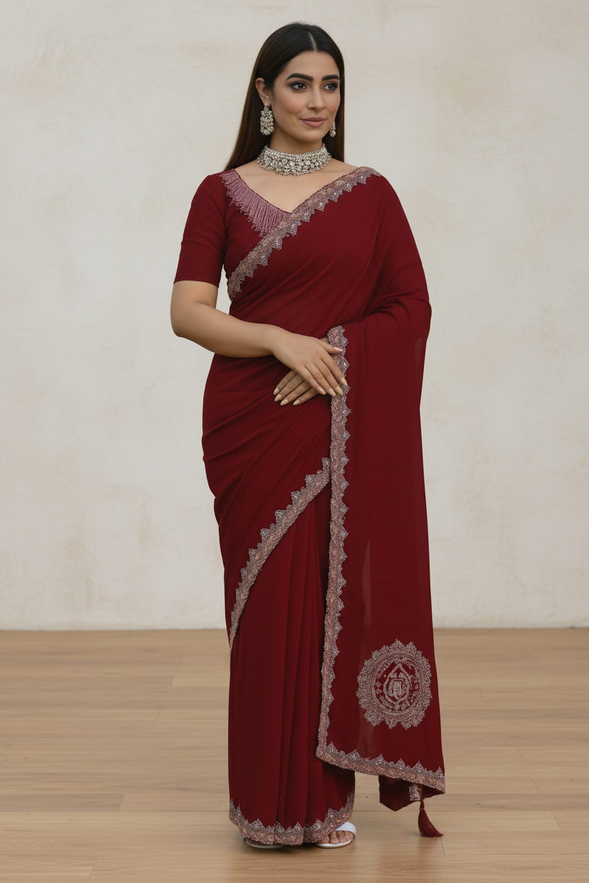 Festive Wear Maroon Saree for Women