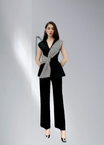 Stylish Black Checkered Top & Bottom Set for Women