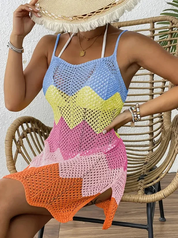 Rainbow Stripe Sleeveless Vacation Tube Dress