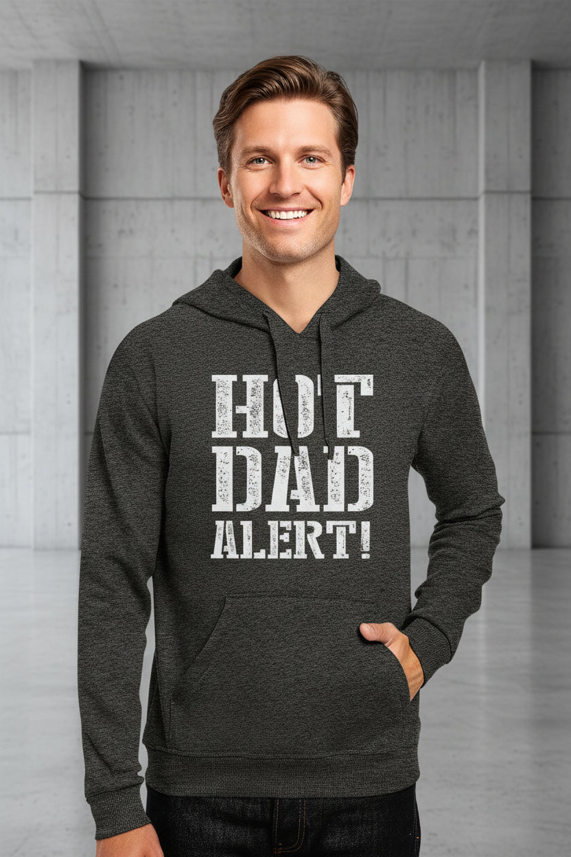 Men Hot Dad Alert Printed Dark Grey Pullover Hoodie