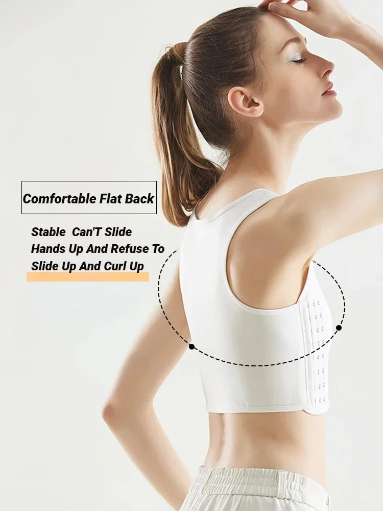 Women Breathable Chest Breast Binder Side Buckle Short Vest Tops Underwear Tank Wireless Wrap Bandages Flat Tomboy Seamless