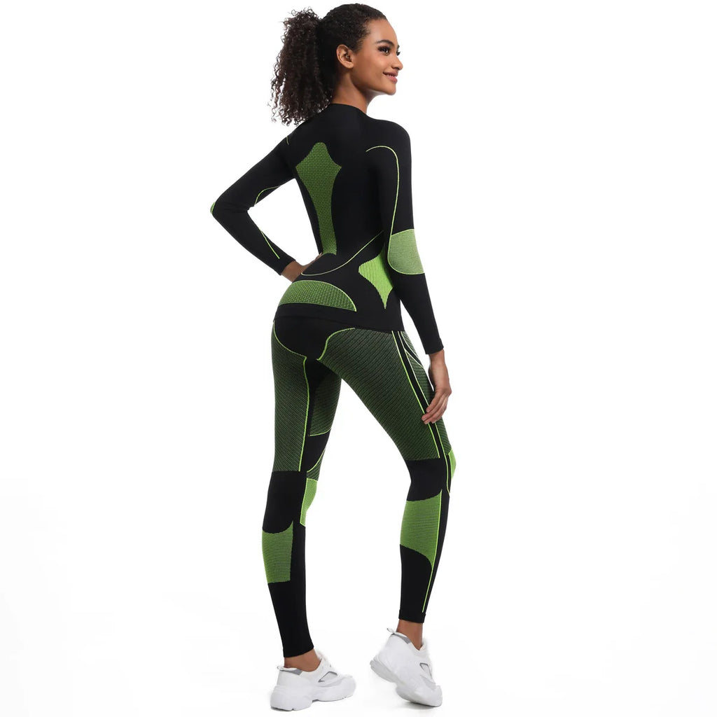 Women New Seamless Tight Fitting High-elasticity Long-sleeve Legging Ski Suit Shapewear Set Sports Running Cycling Yoga Clothing