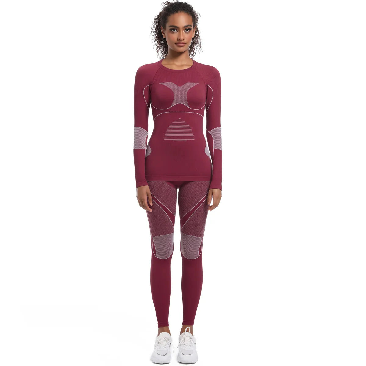 Women New Seamless Tight Fitting High-elasticity Long-sleeve Legging Ski Suit Shapewear Set Sports Running Cycling Yoga Clothing
