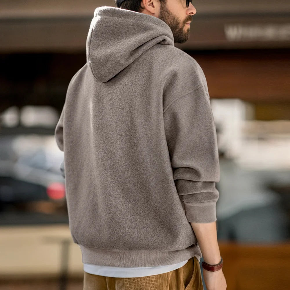 Maden Vintage Gray Hooded Sweatshirt Heavyweight Thick Pullover with Pocket for Men's Autumn and Winter Casual Versatile Tops