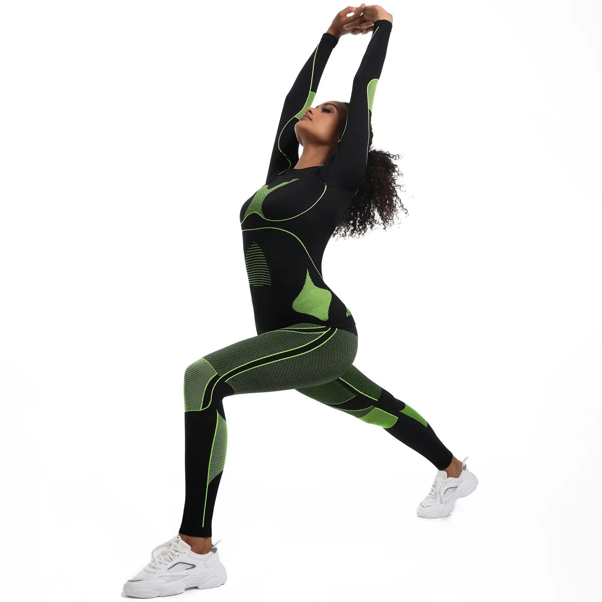 Women New Seamless Tight Fitting High-elasticity Long-sleeve Legging Ski Suit Shapewear Set Sports Running Cycling Yoga Clothing