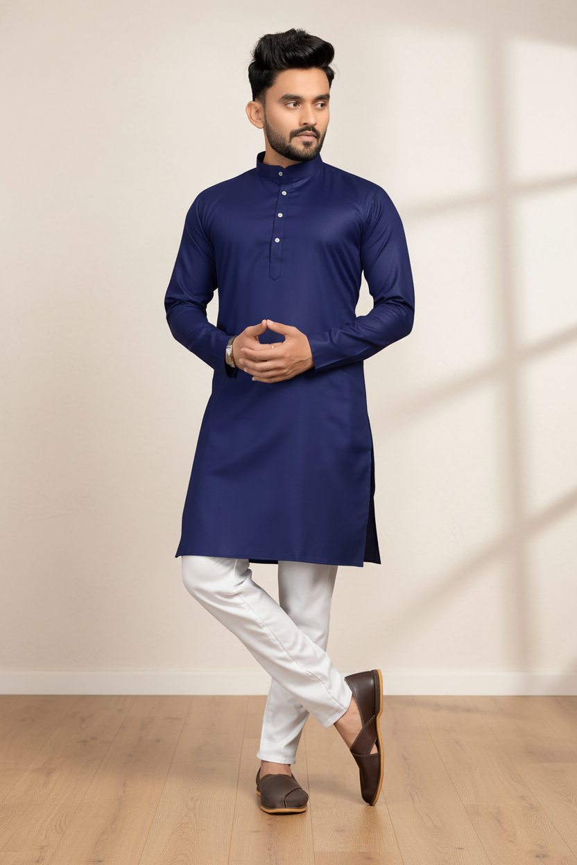 Men Solid Cotton Blend Straight Kurta